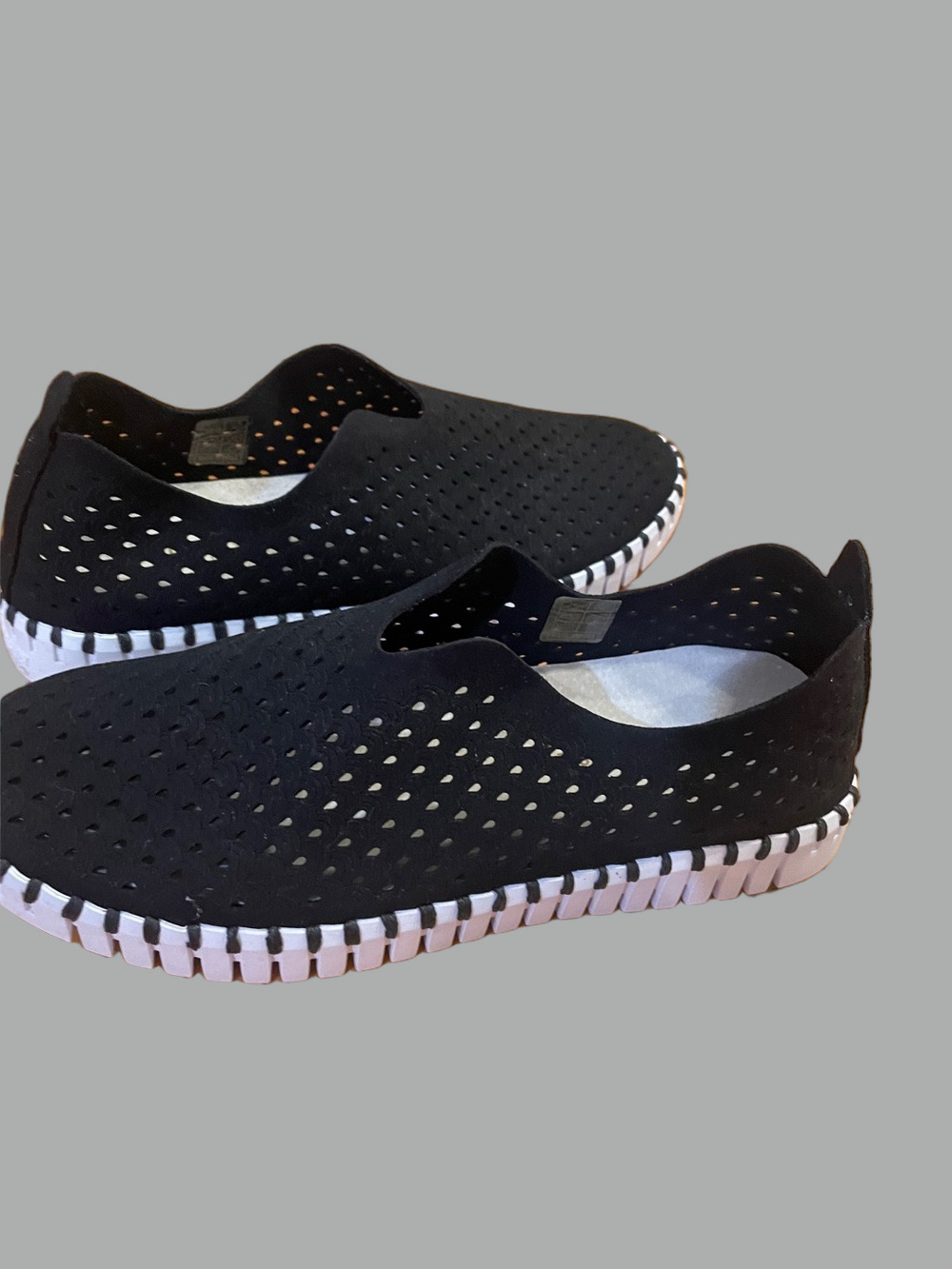Ilse Jacobsen Black Perforated Slip-On Sneakers with White Accent Sole - Picture 8 of 9